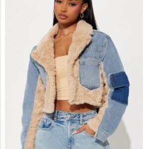 (Only 1 LEFT)Faux Fur Mix Denim Jacket NWT